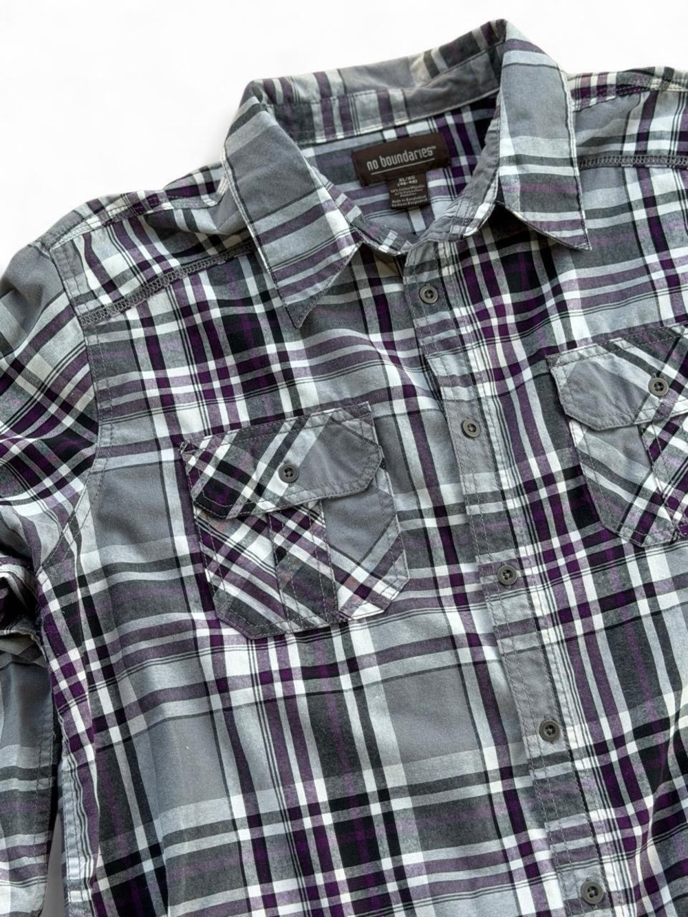 Y2K No Boundaries Purple Plaid Button-Up Shirt Men’s XL